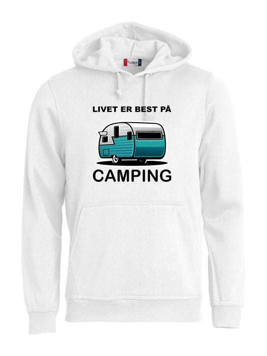 Livet er best på camping hvit hettegenser