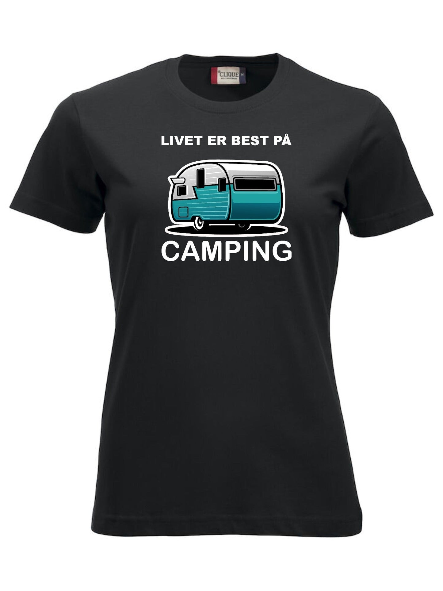 Livet er best på camping sort dame t-skjorte