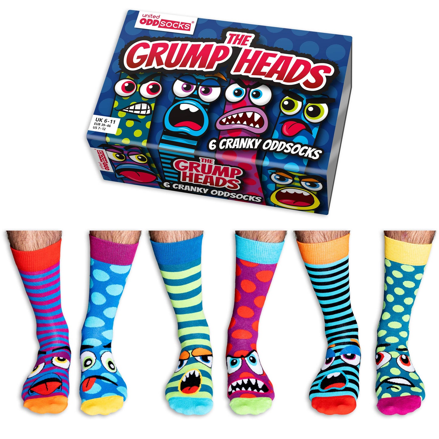 THE GRUMP HEADS | Gavesett med 6 Ulike Sokker – United Oddsocks
