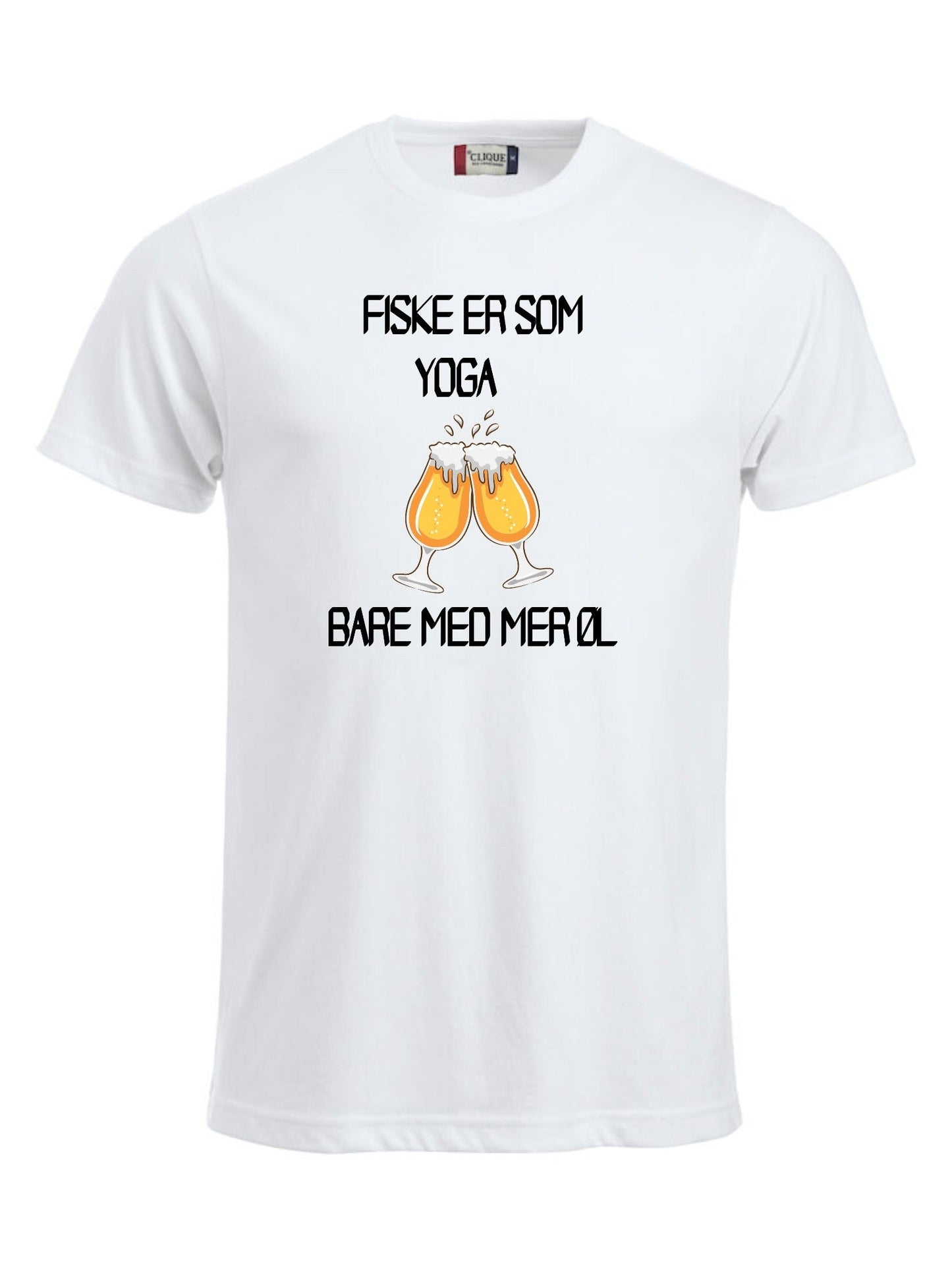 FISKE ER SOM YOGA, BARE MED MER ØL - T-SKJORTE - unisex
