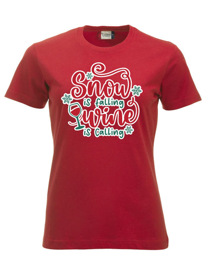 SNOW IS FALLING, WINE IS CALLING - T-SKJORTE - dame
