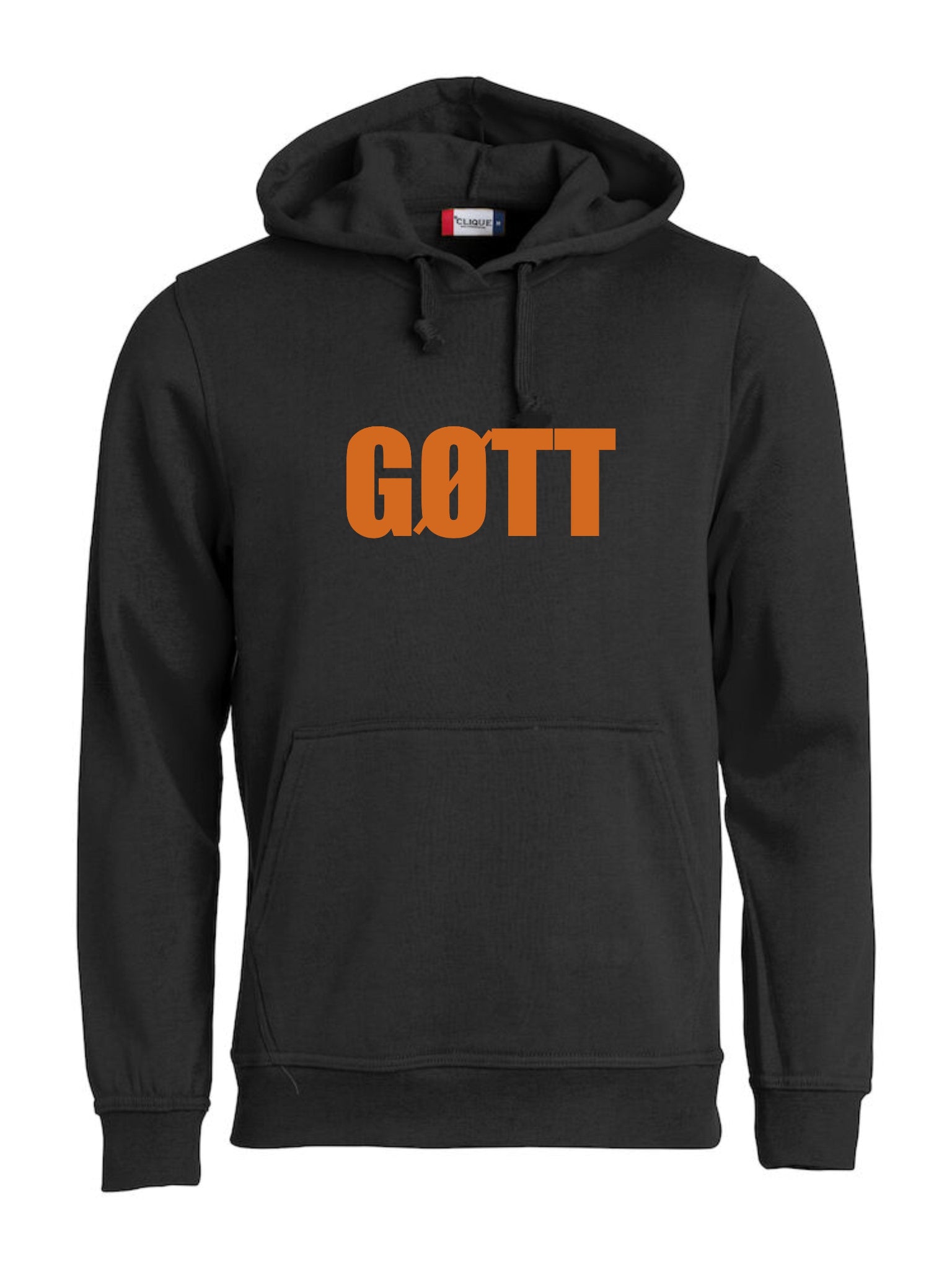 Sort hettegenser med ordet gøtt