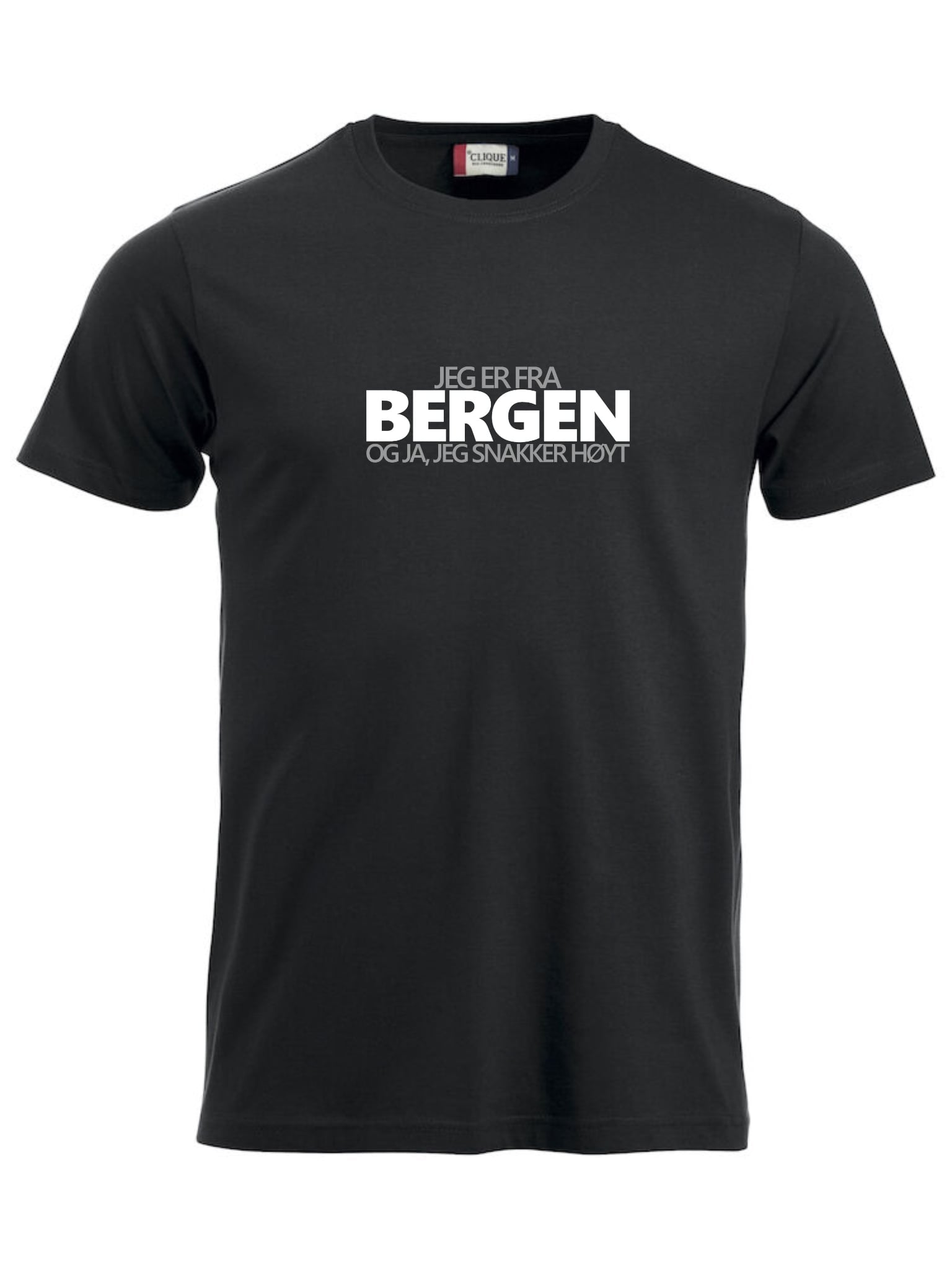 Jeg er fra Bergen og ja, jeg snakker høyt t-skjorte unisex modell sort
