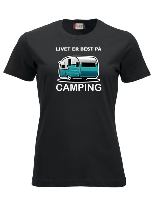 Livet er best på camping sort dame t-skjorte