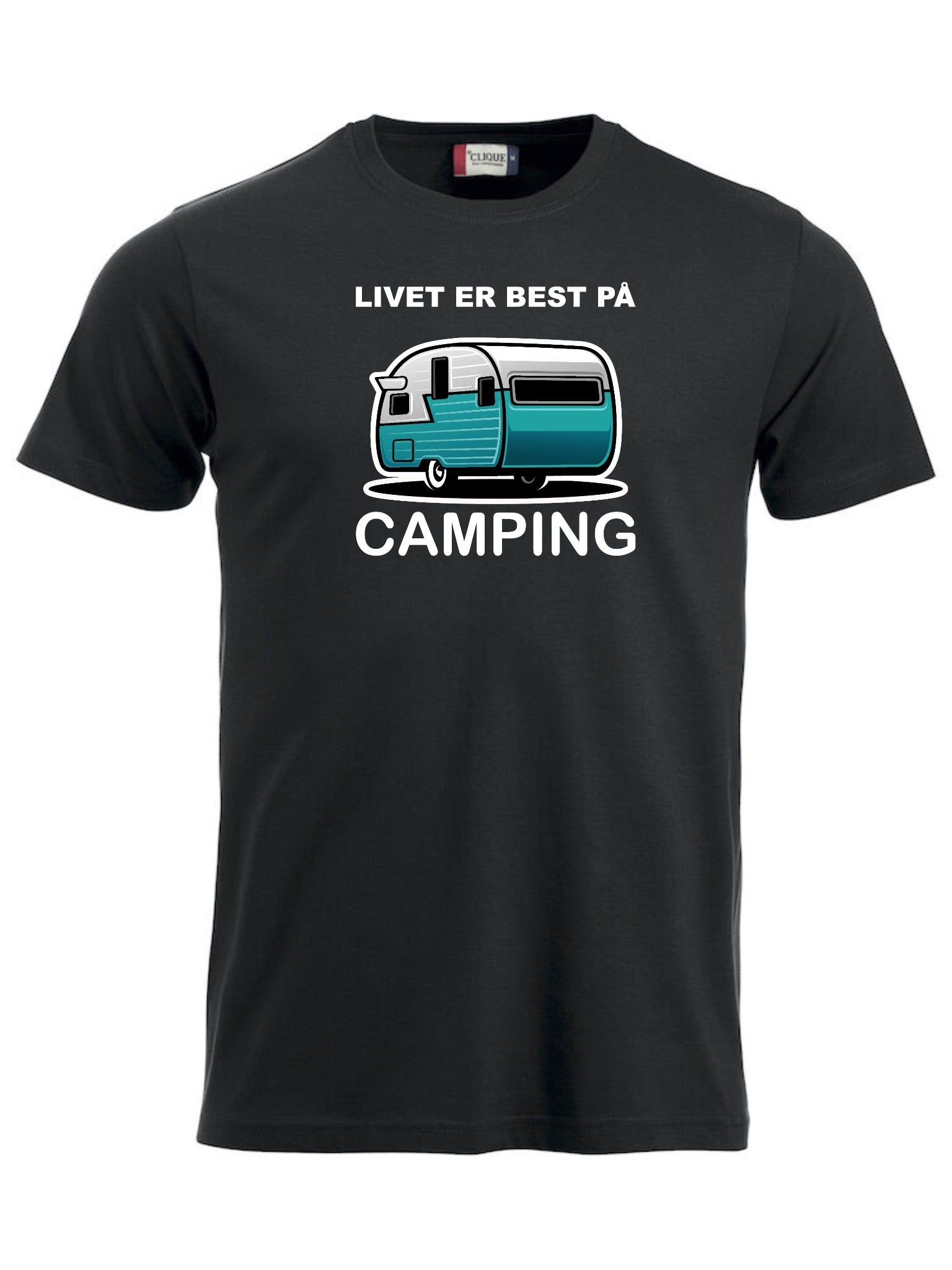 Livet er best på camping sort t-skjorte unisex
