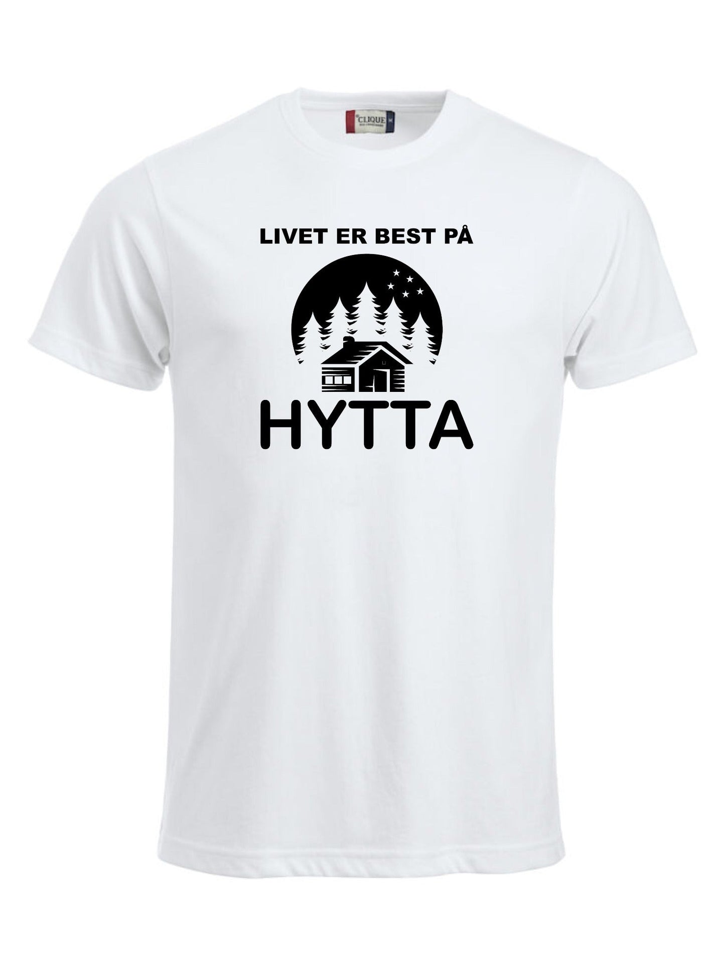 Livet er best på hytta hvit t-skjorte unisex